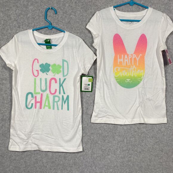 Target Circo T Shirts Girls Easter and St Paddys Day Sz Med Glitter Graphic Tee - Picture 1 of 8